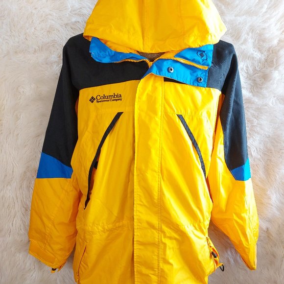 Vintage Columbia Men's Yellow and Blue Full Zip Hoodie Wind Breaker Jacket Siz M - Picture 1 of 14